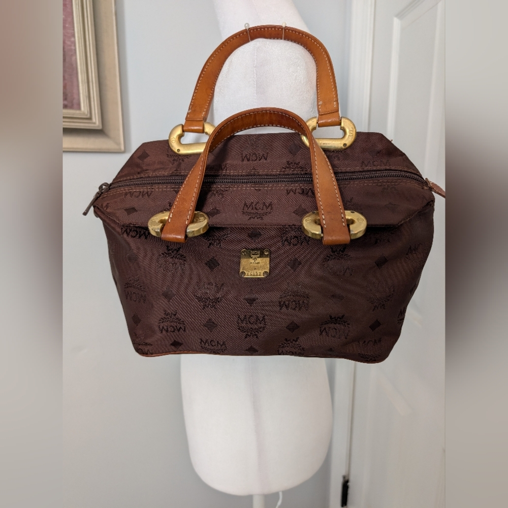 MCM Dark Brown Visetos Nylon Satchel - Picture 2 of 12
